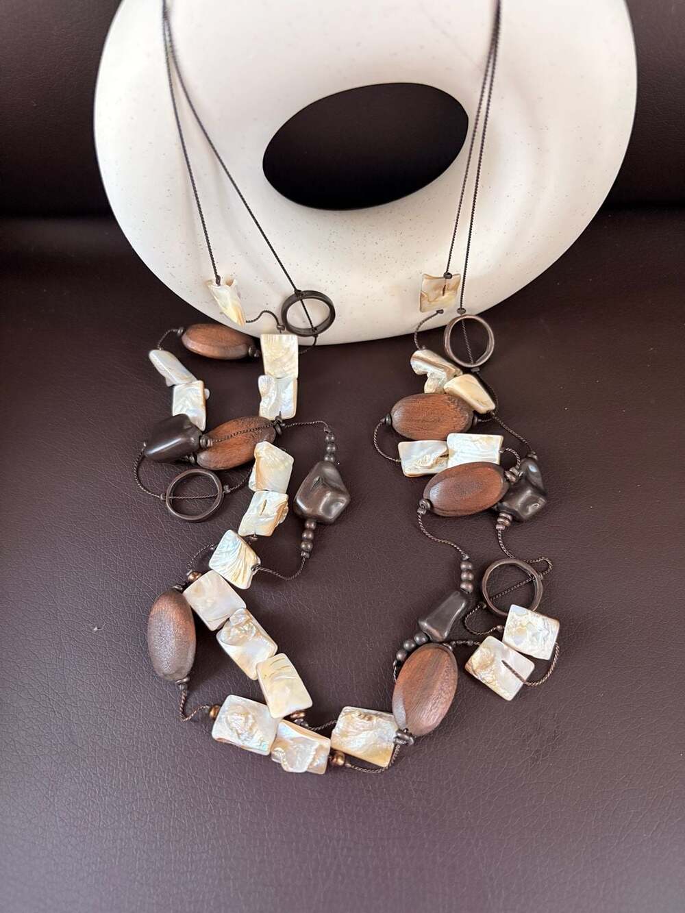 Silpada Multi Strand Necklace Mother of Pearl and Wood Beads